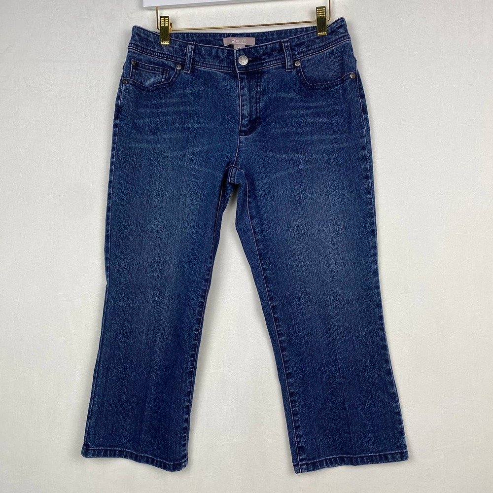 Chico's Womens Size 0 (S/4) Blue Denim Crop Medium Wash Capri Jeans Pants Casual